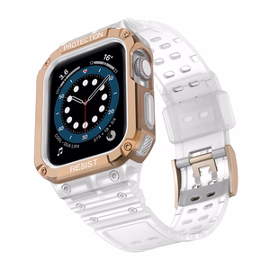 Protect Strap Ремешок для Apple Watch 42/44/45mm с бронированным чехлом - прозрачный, розовое золото