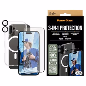 PanzerGlass Bundle 3in1 iPhone 16 6.1" D3O Hardcase + Ekraanikaitse UWF+ Lens B1291+2861+1283