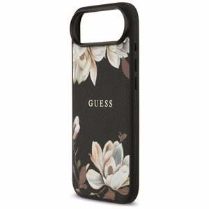 Guess Grained Flowers Classic Logo MagSafe ümbris jaoks iPhone Air - must