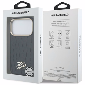 Karl Lagerfeld Croco KL Script Logo MagSafe Ümbris for iPhone 17 Pro Max - must