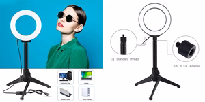 LED Ring Lamp 12cm koos Desktop Tripod Mount up to 21.8cm, USB