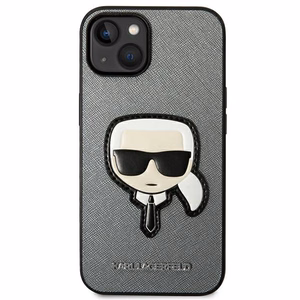 Karl Lagerfeld Saffiano Karl's Head Patch чехол для iPhone 14 Plus - серебряный