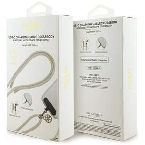 Guess CBDY 4G Charm USB-C / USB-C Kaabel 150cm - Beige