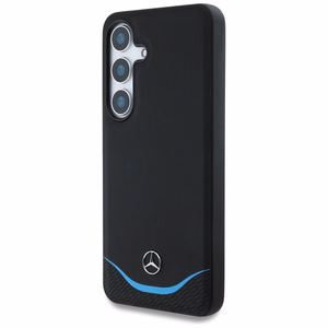 Mercedes Leather Contrasted sinine Horizontal Curve MagSafe Ümbris jaoks Samsung Galaxy S25 - must
