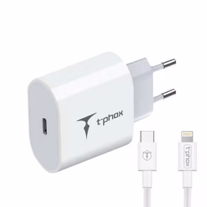 СЕТЕВОЕ ЗАРЯДНОЕ УСТРОЙСТВО T-PHOX ISPEED 20W USB-C/LIGHTNING КАБЕЛЬ БЕЛОЕ