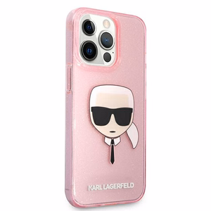 Karl Lagerfeld Glitter Karl's Head чехол для iPhone 13 Pro Max - розовый