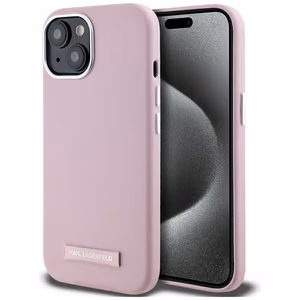 Karl Lagerfeld FW Metal Plate MagSafe iPhone 15 Ümbris - Roosa