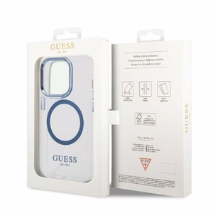 Guess Metal Outline MagSafe ümbris jaoks iPhone 14 Pro - sinine