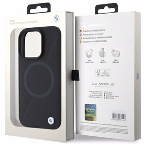 BMW Sign Leather Half Textured And Circle MagSafe ümbris jaoks iPhone 16 Pro Max - must