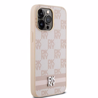 DKNY Leather Checkered Mono Pattern & Printed Stripes ümbris jaoks iPhone 14 Pro Max - roosa