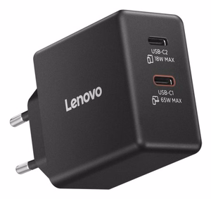 Lenovo Dual USB-C 65W GaN G0A6065BEU – kahe USB-C-pordiga GaN-laadija, 65 W