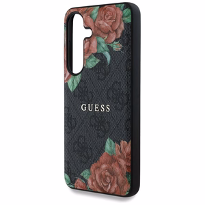 Guess Leather 4G Flowers Print Metal Classic Logo MagSafe Ümbris jaoks Samsung Galaxy S25 - must
