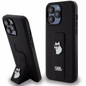 Karl Lagerfeld Gripstand Saffiano Choupette Pins ümbris jaoks iPhone 13 Pro Max - must