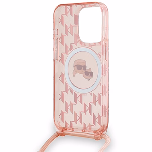 Karl Lagerfeld IML Crossbody Monogram Karl & Choupette Head MagSafe чехол для iPhone 15 Pro Max - розовый