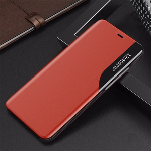 Eco Leather View Case elegantne raamaturiiuli tüüpi ümbris koos jalutusalusega iPhone 13 mini jaoks punane