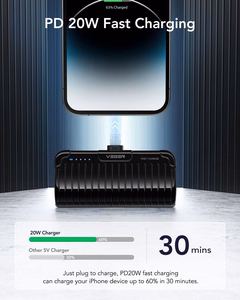 Powerbank Veger PlugOn (W0558P) PD QC3.0 2,4A 20W 5000 mAh with a built-in connector Lightning black