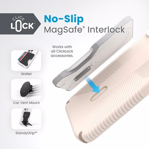 Speck Presidio2 Grip MagSafe ümbris ClickLock-tehnoloogiaga seadmele iPhone 15 Plus / 14 Plus, Bleached Bone / Heirloom Gold värvitoonis