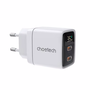 Choetech PD6051 2x USB-C PD 35W GaN wall Laadija with display - valge