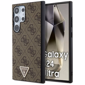 Guess Grip Stand 4G Triangle Strass Ümbris jaoks Samsung Galaxy S24 Ultra - Brown