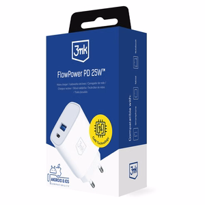 3mk FlowPower 25W 1A1C PD QC4+ seinalaadija - valge