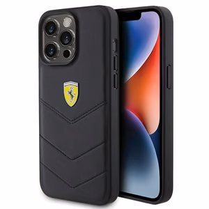 Ferrari Quilted Metal Logo ümbris jaoks iPhone 15 Pro Max - must