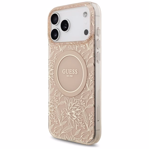 Guess IML Flowers Electro Pearl Strap MagSafe Ümbris jaoks iPhone 17 Pro Max - Roosa