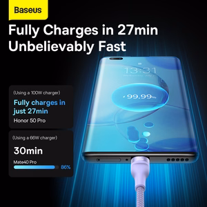 Baseus Kaabel Flash Series II 3 in 1 - USB to Type C, Lightning, Micro USB - 100W 6A 1,2 metres (CASS030005) purple