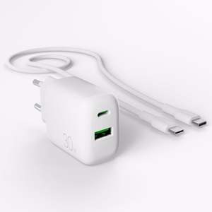 Puro PROLITE 30W USB-A / USB-C wall laadija + USB-C - USB-C kaabel 1.2m - valge