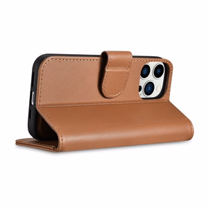 iCarer rahakoti ümbris 2in1 Cover iPhone 14 Pro Max nahast Flip Cover Anti-RFID pruun (WMI14220728-BN)