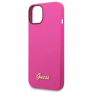 Guess silikoonist Vintage Gold Logo ümbris iPhone 14 / 15 Plus fuksia