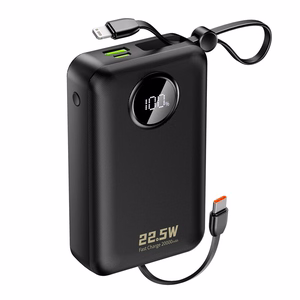 Dudao K14+ akupank 20000mAh 22.5W USB-C / USB-A / sisseehitatud Lightning ja USB-C kaablid - must