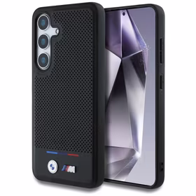 BMW Leather Tricolor Stripe MagSafe Ümbris jaoks Samsung Galaxy S25+ - must