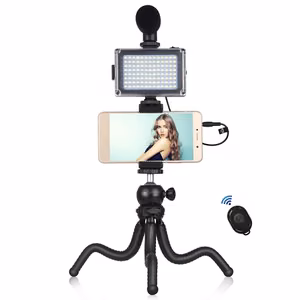 Blogimise nutitelefoni videosüsteem (LED valgus, painduv statiiv, telefonihoidja, mikrofon)