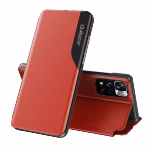 Eco Leather View Case Elegantne klappkate koos aluse funktsiooniga Poco M4 Pro 5G Punane