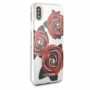 Guess Flower Desire punane Rose iPhone X Ümbris - läbipaistev