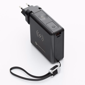 Multifunction laadija Forcell F-Energy 6in1 USB A + USB C PD 45W + akupank 15000 mAh + juhtmevaba charging 15W must