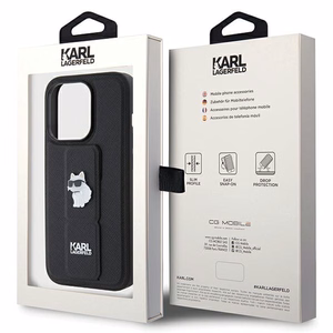 Karl Lagerfeld Gripstand Saffiano Choupette Pins ümbris jaoks iPhone 14 Pro - must
