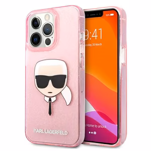 Karl Lagerfeld Glitter Karl's Head ümbris iPhone 13 Pro Max'ile - roosa
