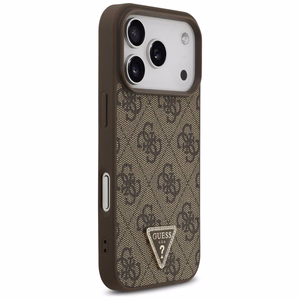 Guess Leather 4G Triangle Strass MagSafe ümbris iPhone 18 Pro / 17 Pro – pruun