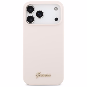 roosa Guess Silicone Script Metal Logo MagSafe ümbris Iphone 18 Pro Max / iPhone 17 Pro Max jaoks