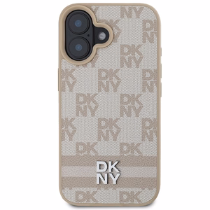 DKNY Checkered Pattern & Printed Stripes iPhone 16 Ümbris - Roosa