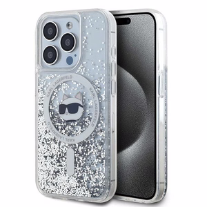 Чехол Karl Lagerfeld Liquid Glitter Choupette Head MagSafe для iPhone 15 Pro Max - прозрачный