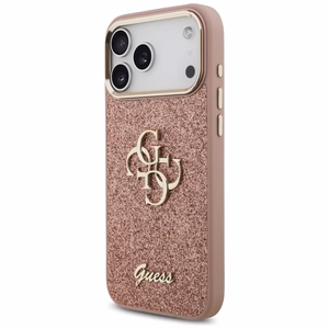 Guess Fixed Glitter Big 4G Metal Raamiga Ümbris jaoks iPhone 17 Pro Max - Roosa