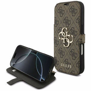 Guess Book 4G Metal Logo klappümbris iPhone 18 Pro / 17 Pro jaoks, pruun