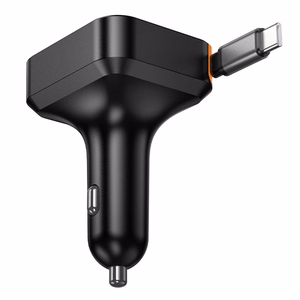 Автомобильное зарядное устройство Hoco с выдвижным кабелем 2 x USB C + USB A QC PD 65W NZ18 чёрное