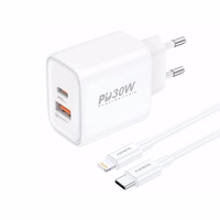 FONENG võrgulaadija EU52 PD 30W 1xUSB-C + 1xUSB QC3.0 + kaabel USB-C - Lightning valge