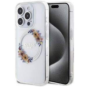 GUESS ümbris jaoks IPHONE 15 Pro compatible with MagSafe GUHMP15LHFWFCT (Flowers Wreath) läbipaistev
