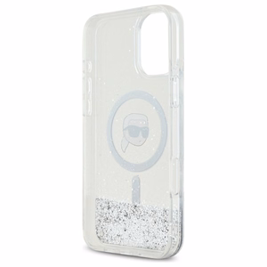 Karl Lagerfeld Liquid Glitter Karl Head Magsafe iPhone 16 Ümbris - Clear