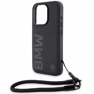 BMW Signature Leather Wordmark Cord ümbris jaoks iPhone 15 Pro - must