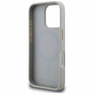 Чехол Karl Lagerfeld Grained Pattern & Logo MagSafe для iPhone 16 Pro серый